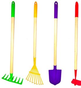 g & f products justforkids kids garden tool set toytake, spade, hoe and leaf rake